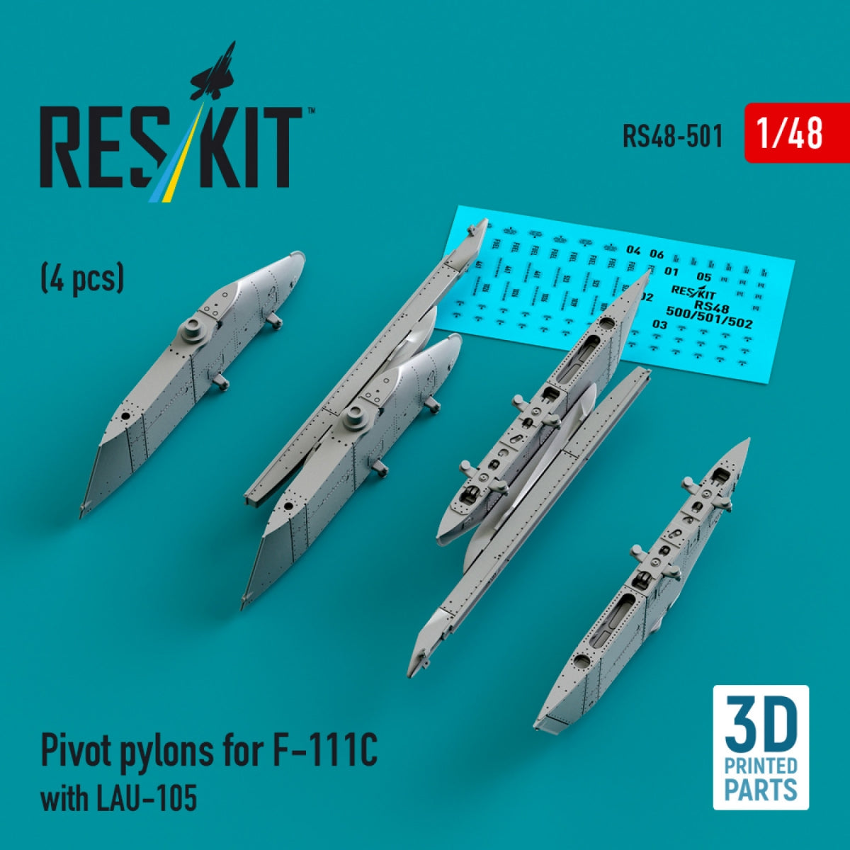 RESKIT RS48-0501 Pylônes de pivot pour F-111C avec LAU-105 (4 pièces) (Impression 3D) 1/48