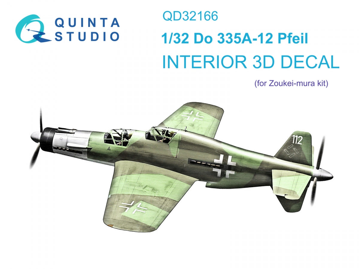 Intérieur imprimé en 3D et coloré sur papier décalcomanie Quinta Studio QD32166 Do 335A-12 (Zoukei-Mura) 1/32
