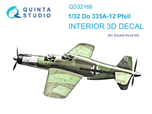 Intérieur imprimé en 3D et coloré sur papier décalcomanie Quinta Studio QD32166 Do 335A-12 (Zoukei-Mura) 1/32