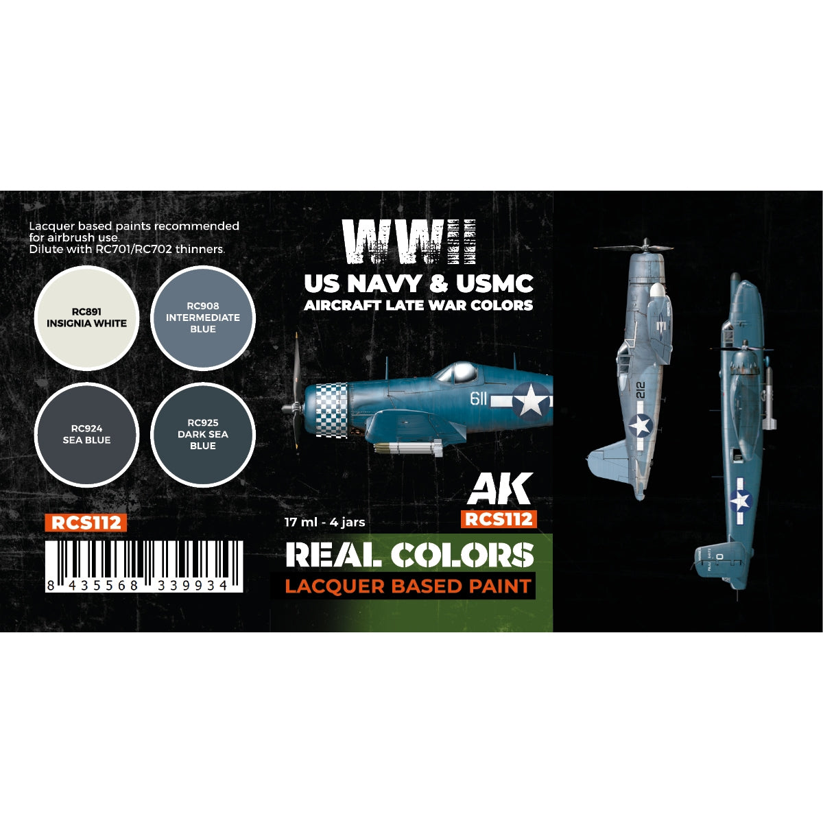 AK Interactive RCS112 WWII US Navy &amp; USMC Aircraft Late War Colors 4x17ml