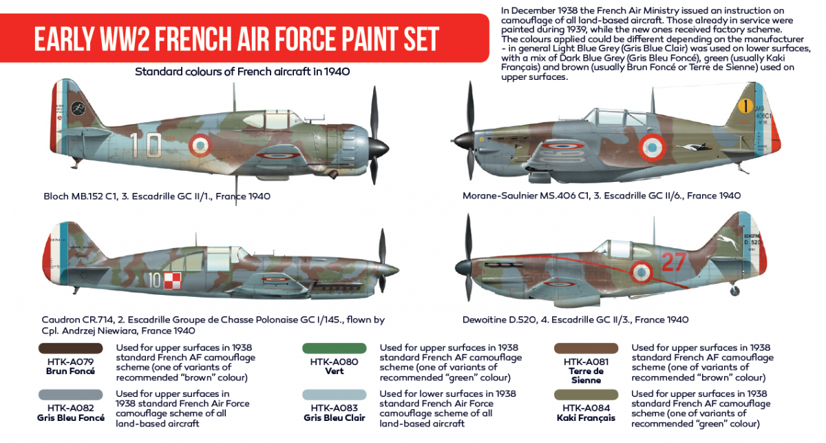 Coffret de peinture Hataka HTK-AS16 pour l&amp;#39;armée de l&amp;#39;air française du début de la Seconde Guerre mondiale (6 x 17 ml) – image 2
