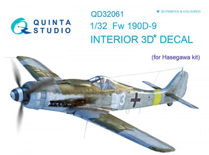 Intérieur imprimé en 3D et coloré sur papier décalcomanie Quinta Studio QD32061 FW 190D-9 (pour maquette Hasegawa) 1/32