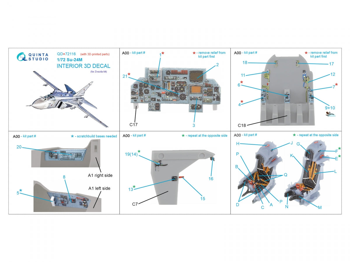Intérieur coloré imprimé en 3D sur papier décalcomanie (Zvezda) pour le Su-24M de Quinta Studio QD+72116 (avec pièce en résine imprimée en 3D) à l&amp;#39;échelle 1/72 – image 11