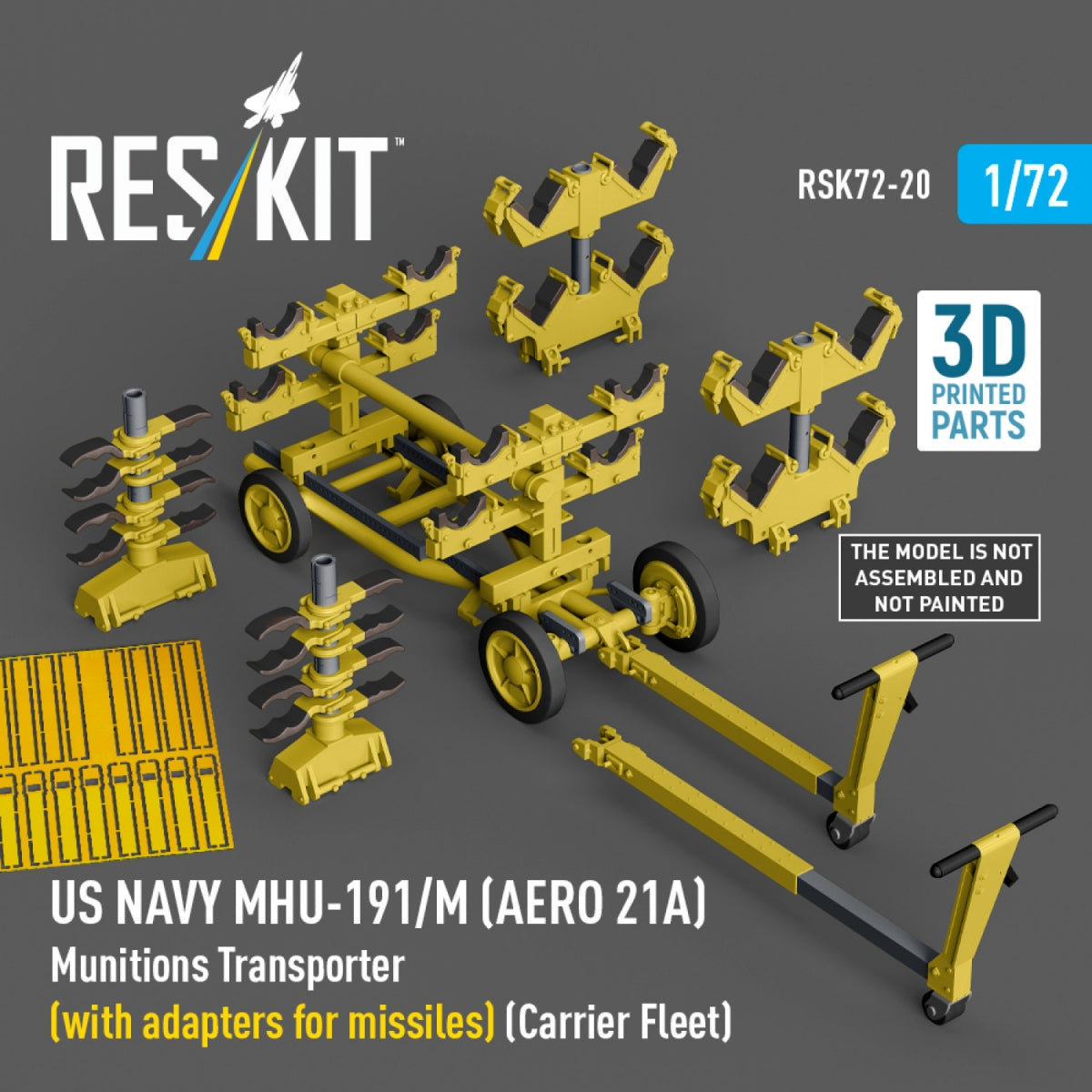 RESKIT RSK72-0020 US NAVY MHU-191/M (AERO 21A) Transporteur de munitions (avec adaptateurs pour missiles) (Porte-avions, C-130) (Maquette imprimée en 3D) 1/72