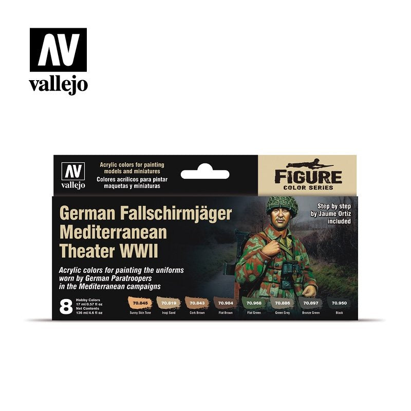 Vallejo 70188 Ensemble de théâtre méditerranéen allemand Fallschirmjäger de la Seconde Guerre mondiale, modèle couleur 8 x 17 ml