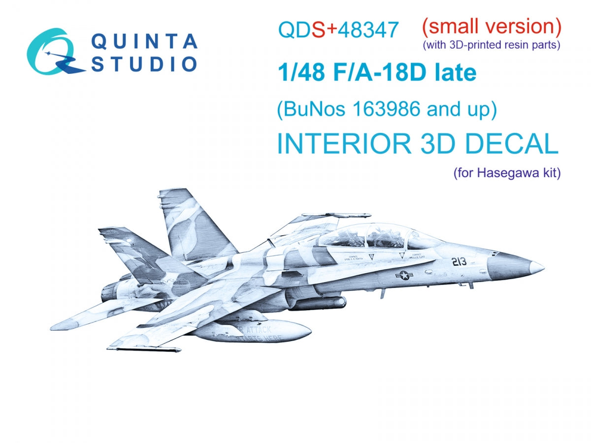 Quinta Studio QDS+48347 FA-18D tardif Intérieur coloré imprimé en 3D sur papier décalcomanie (Hasegawa) (avec pièces en résine imprimées en 3D) (Petite version) 1/48