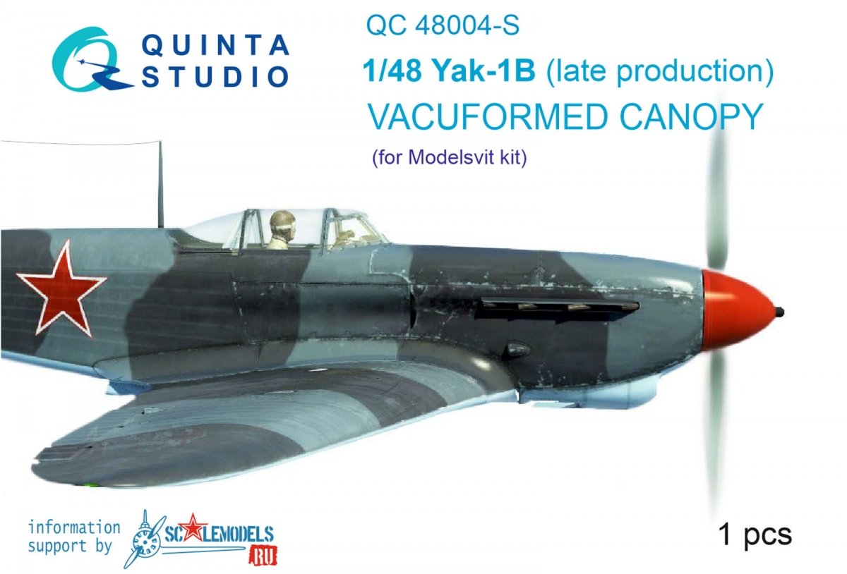 Quinta Studio QC48004-S Verrière transparente thermoformée Yak-1B 1 pièce (pour kit Modelsvit) 1/48