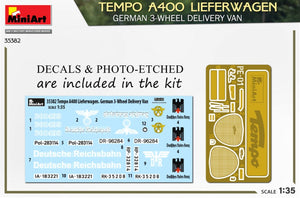 MiniArt 35382 TEMPO A400 LIEFERWAGEN. FOURgon DE LIVRAISON ALLEMAND À 3 ROUES 1/35 – image 2
