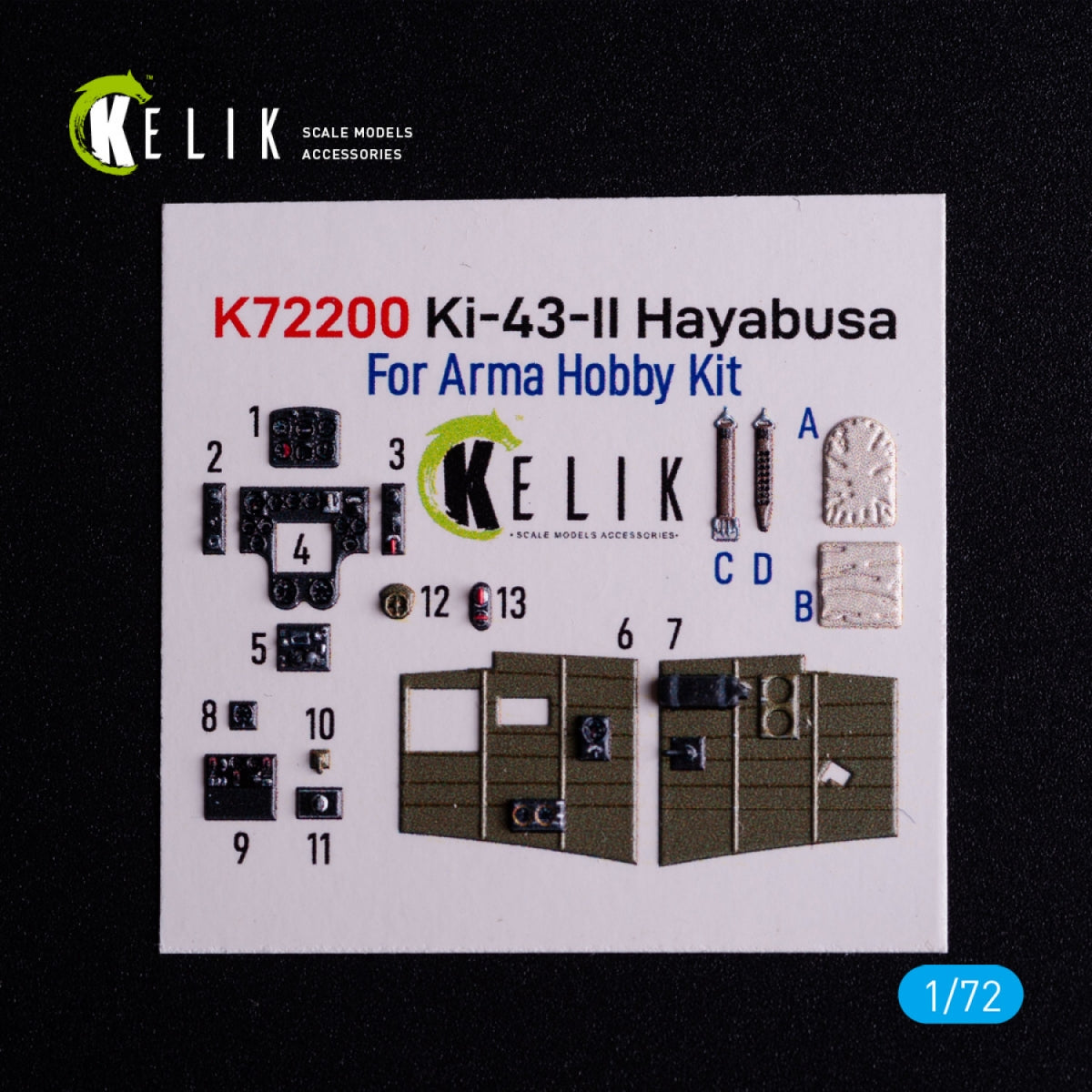 Kelik K72200 Ki-43-II Hayabusa - interior 3D decals for Arma Hobby kit 1/72