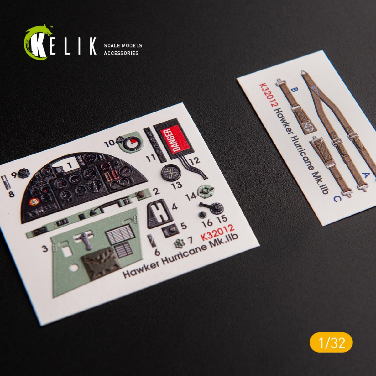 KELIK K32012 HAWKER HURRICANE MK.IIB - DÉCALCOMANIES 3D INTÉRIEURES POUR MAQUETTE REVELL 1/32