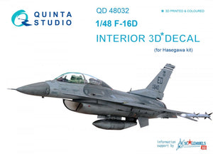 Intérieur imprimé en 3D et coloré sur papier décalcomanie Quinta Studio QD48032 F-16D (pour maquette Hasegawa) 1/48