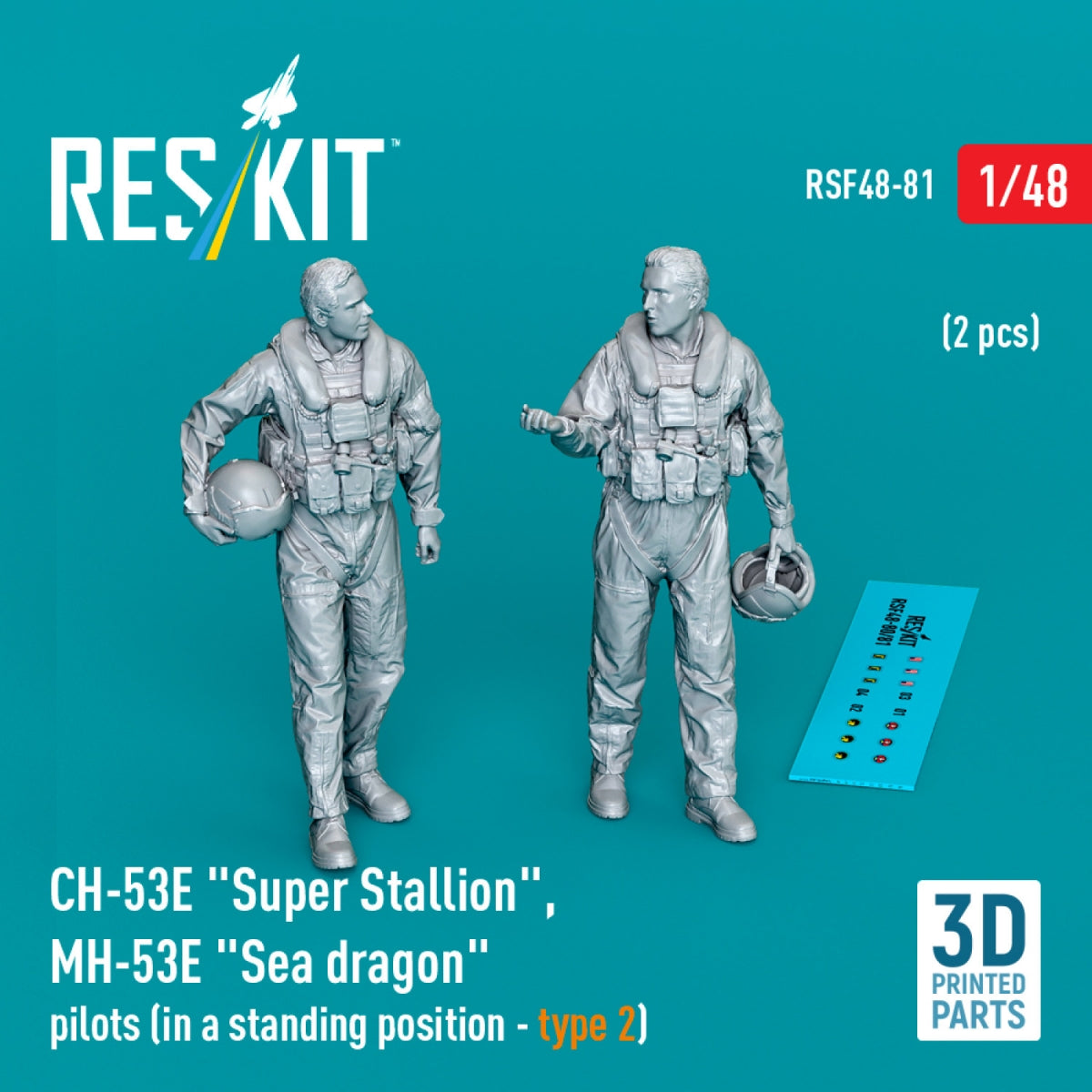 RESKIT RSF48-0081 CH-53E "Super Stallion", MH-53E "Sea dragon" pilots (in a standing position - type 2) (2 pcs) (3D Printed) 1/48