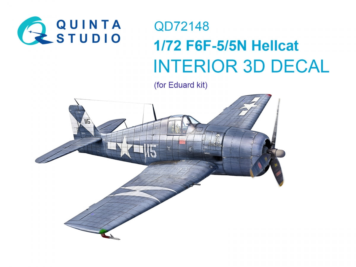 Intérieur coloré imprimé en 3D sur papier décalcomanie pour F6F-5 Hellcat (Eduard) - Quinta Studio QD72148, échelle 1/72