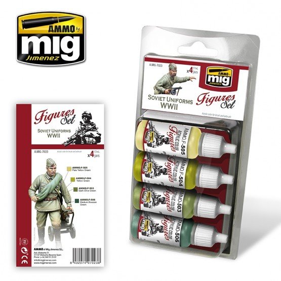 AMMO de Mig Jimenez 7023 Uniformes soviétiques Seconde Guerre mondiale Figurine Set 4x17ml