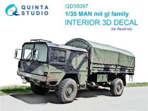 Intérieur imprimé en 3D et coloré sur papier décalcomanie (Revell) Quinta Studio QD35097 pour la famille MAN Mil GL, échelle 1/35