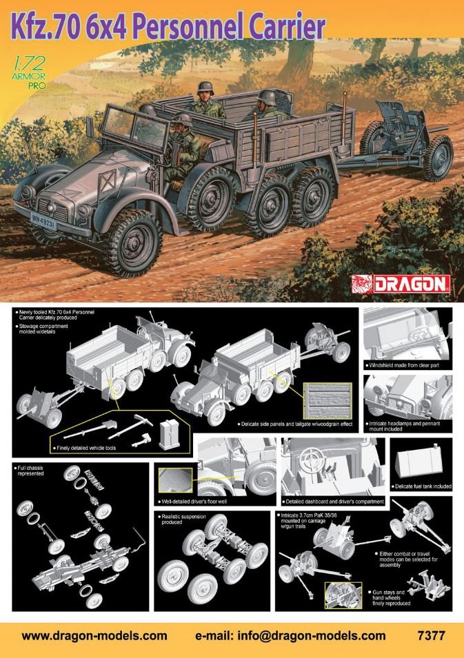 Dragon 7377 Kfz.70 6x4 Transport de personnel + 3,7 cm PaK 35/36 (1/72) – image 2