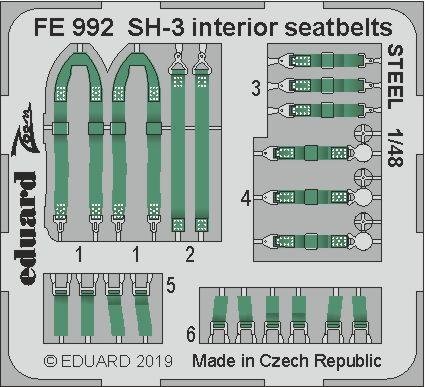 Ceintures de sécurité intérieures Eduard FE992 SH-3, acier, échelle 1/48, Hasegawa