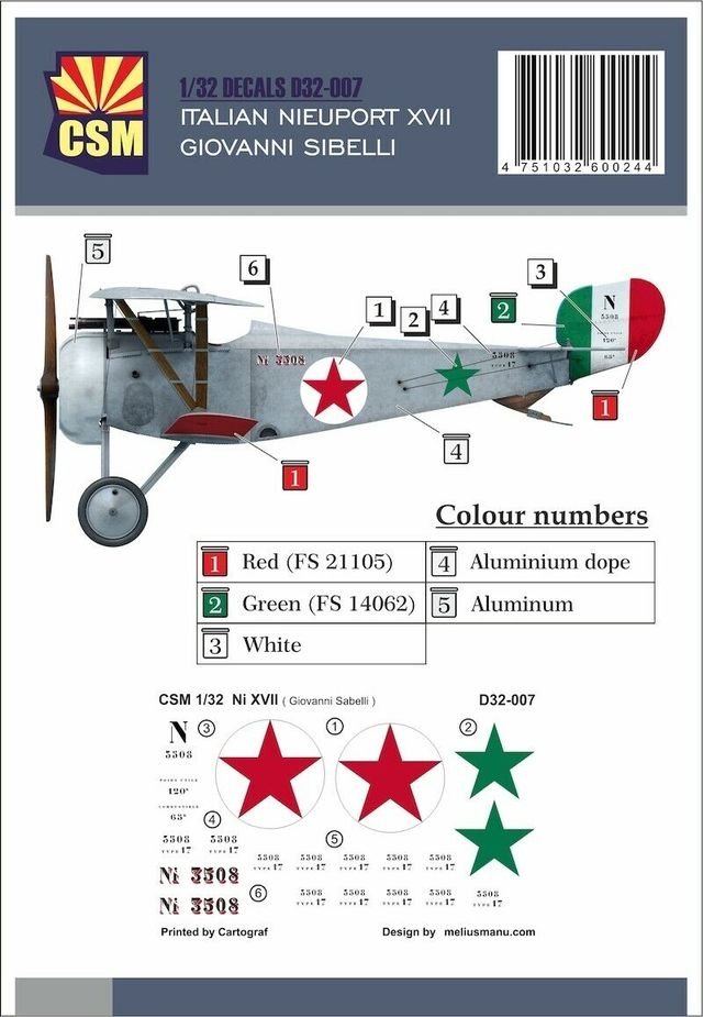 Copper State Models D32-007 Talian Nieuport XVII Giovanni Sibelli 1/32