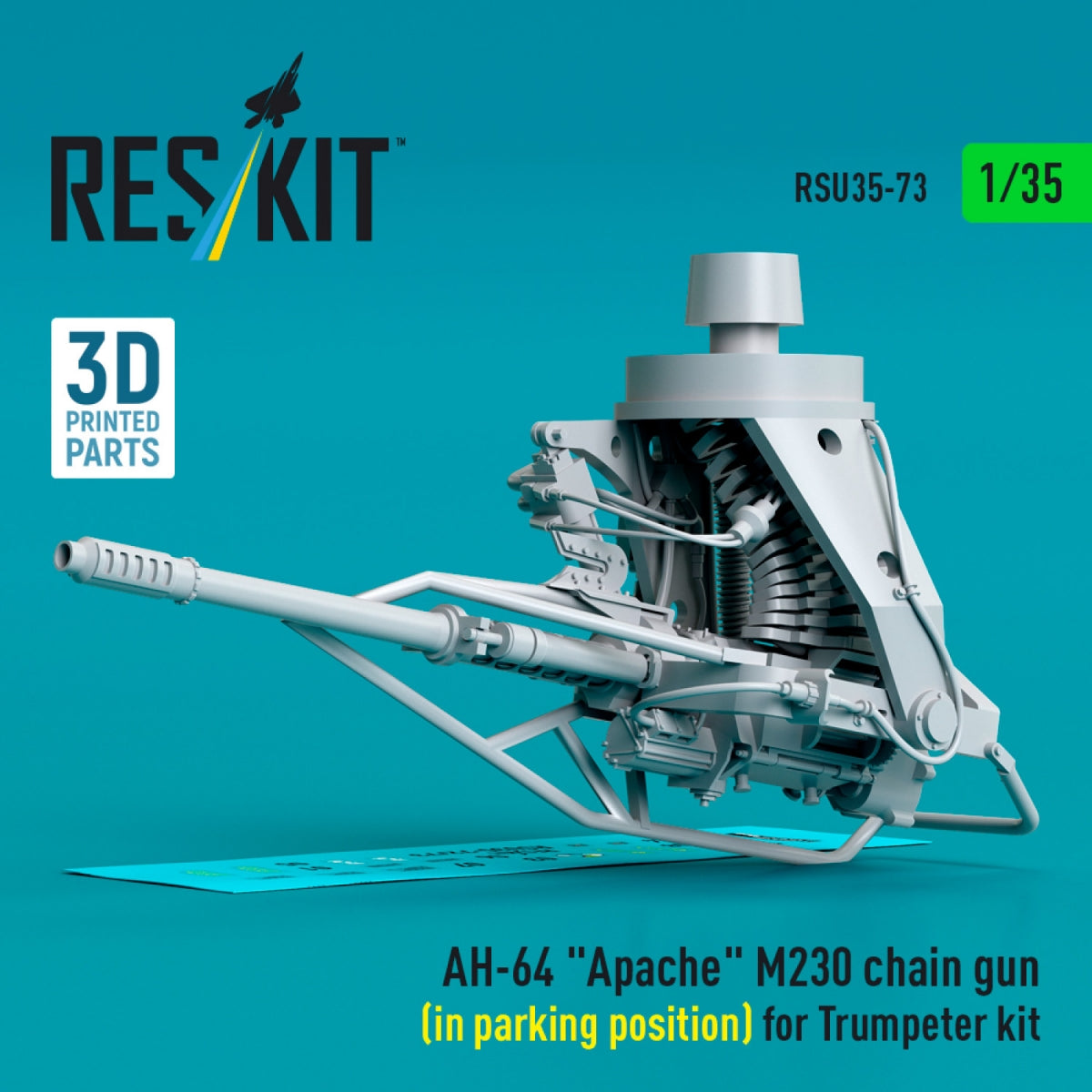 RESKIT RSU35-0073 AH-64 « Apache » M230 mitrailleuse (en position de stationnement) pour maquette Trumpeter (impression 3D) 1/35 – Bild 2
