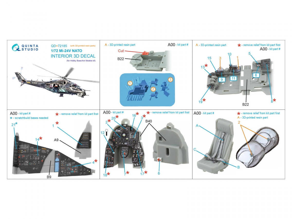 Intérieur imprimé en 3D et coloré sur papier décalcomanie pour Mi-24V OTAN (QD+72185 de Quinta Studio, Hobby Boss/ARK Models) (avec pièces en résine imprimées en 3D) à l&amp;#39;échelle 1/72 – Bild 13