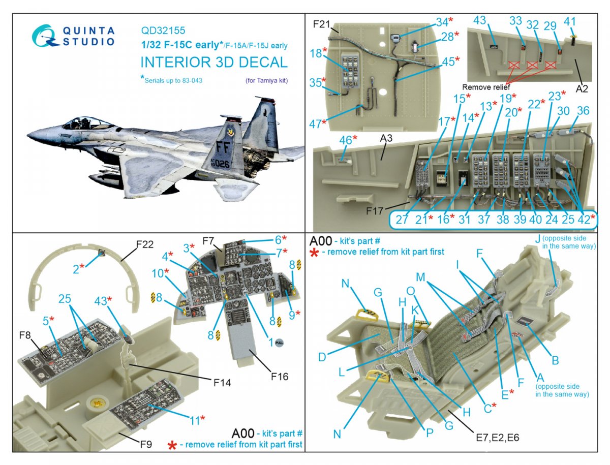 Intérieur imprimé en 3D et coloré sur papier décalcomanie pour F-15C Early/F-15A/F-15J Early (Tamiya) - Quinta Studio QD32155 – Bild 9