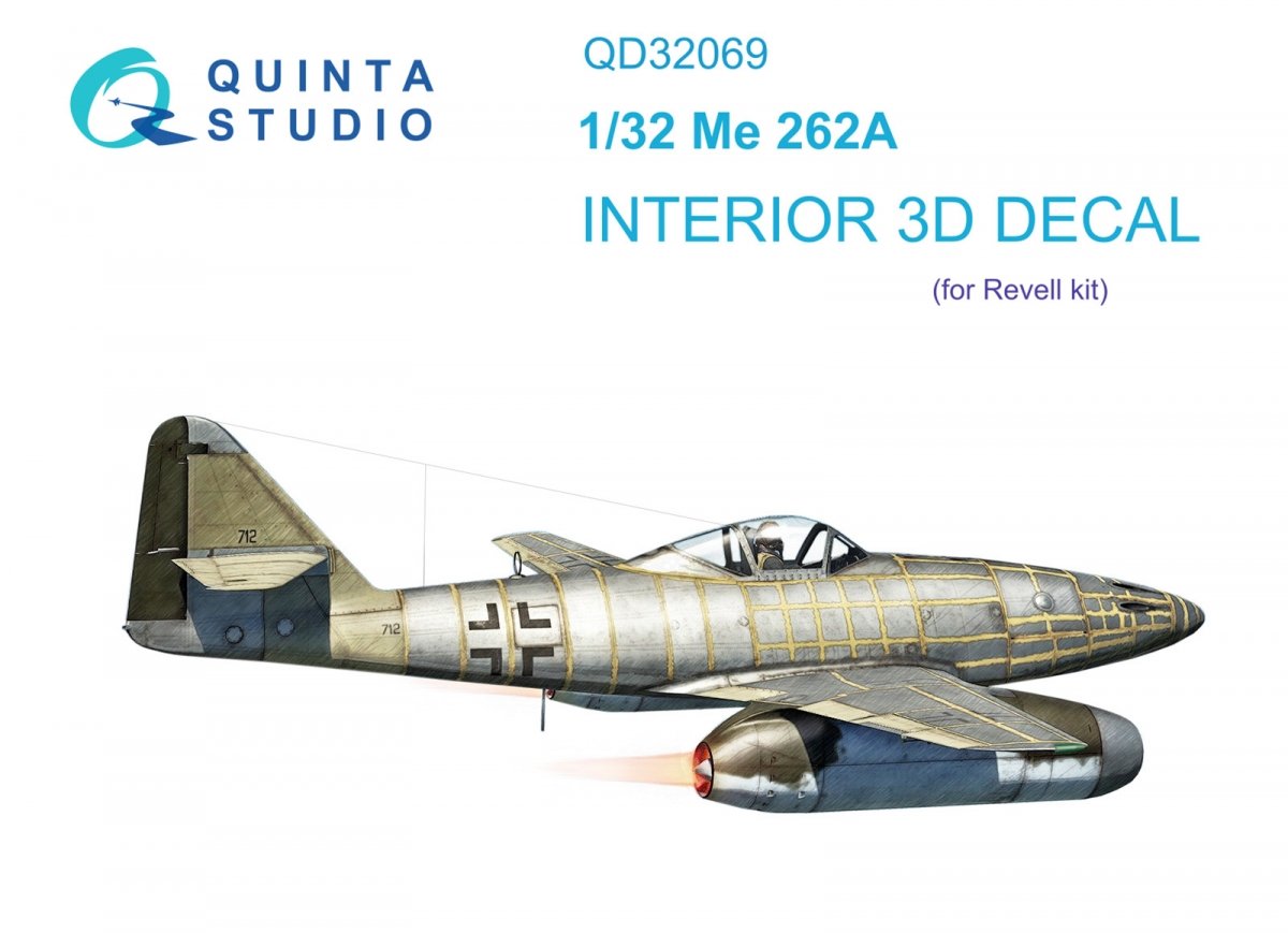 Intérieur imprimé en 3D et coloré sur papier décalcomanie (Revell) Quinta Studio QD32069 Me 262A, échelle 1/32