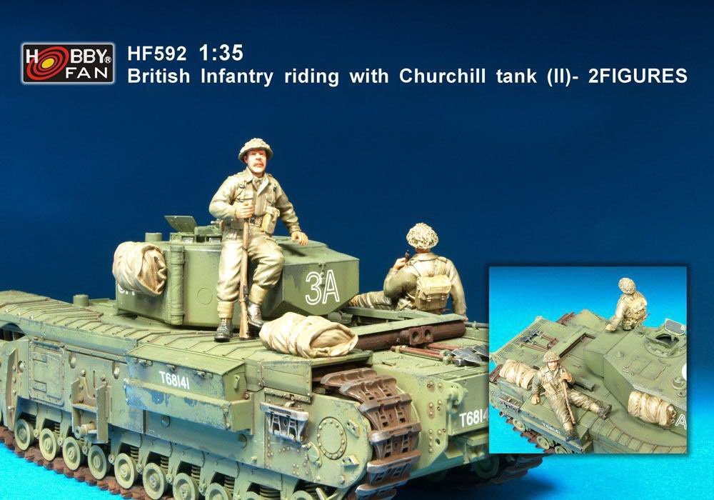 Figurines Hobby Fan HF592 : Infanterie britannique chevauchant un char Churchill (II) - 2 figurines