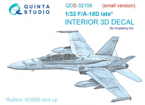 Intérieur imprimé en 3D et coloré sur papier décalcomanie Quinta Studio QDS-32156 F/A-18D (version tardive) (Academy) (Petite version) 1/32