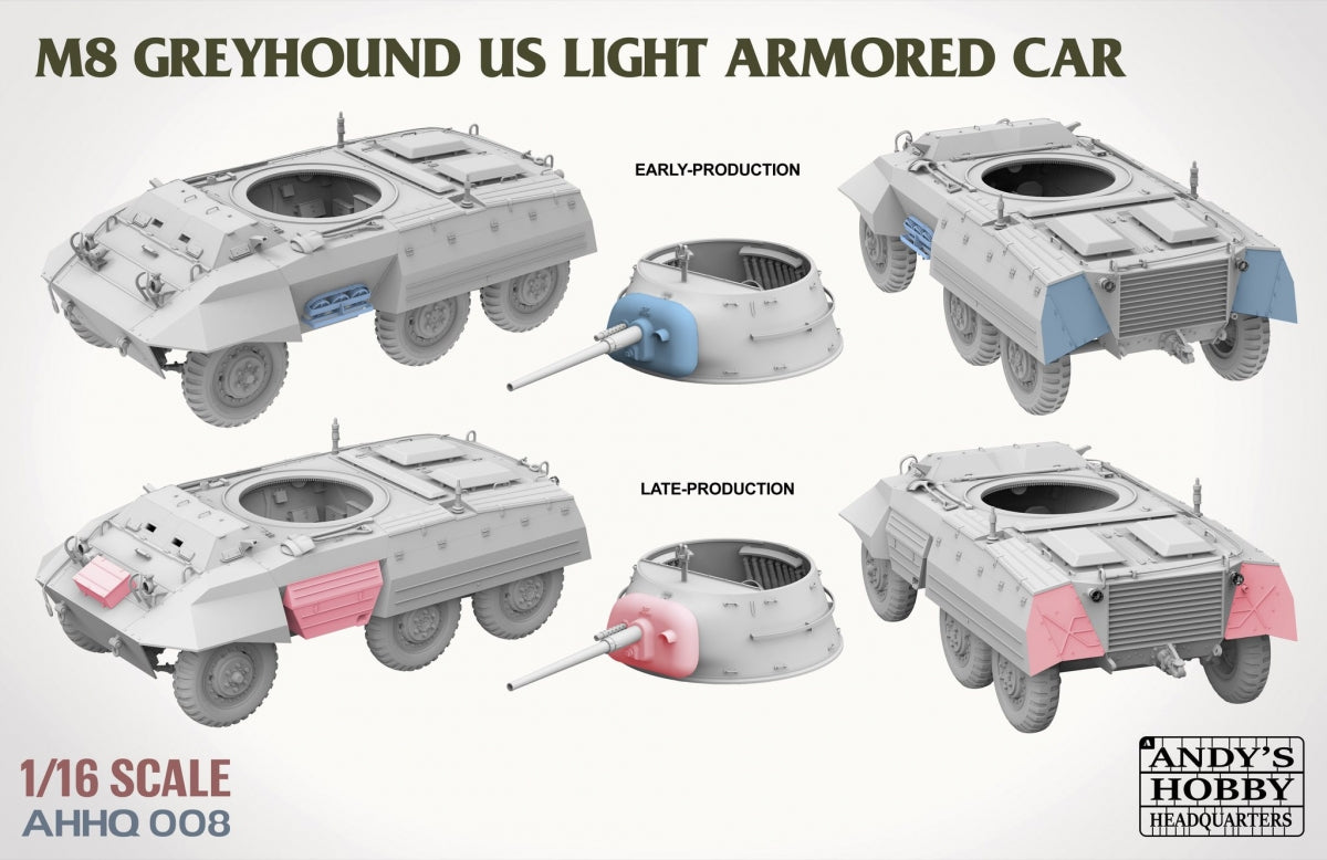 Andy&amp;#39;s Hobby Headquarters AHHQ-008 M8 Greyhound Voiture blindée légère américaine 1/16  – immagine 3