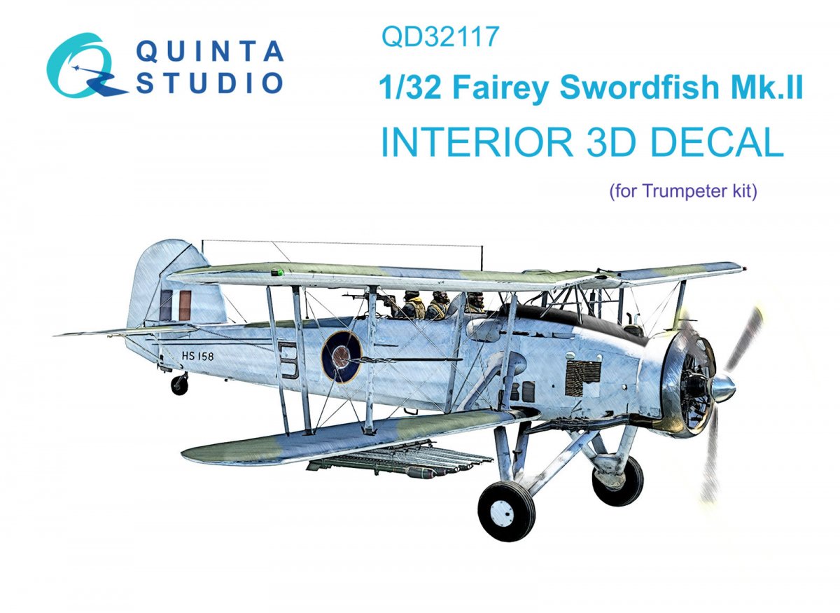 Intérieur imprimé en 3D et coloré sur papier décalcomanie Quinta Studio QD32117 Fairey Swordfish Mk.II (Trumpeter) 1/32
