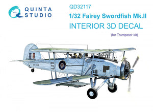 Intérieur imprimé en 3D et coloré sur papier décalcomanie Quinta Studio QD32117 Fairey Swordfish Mk.II (Trumpeter) 1/32