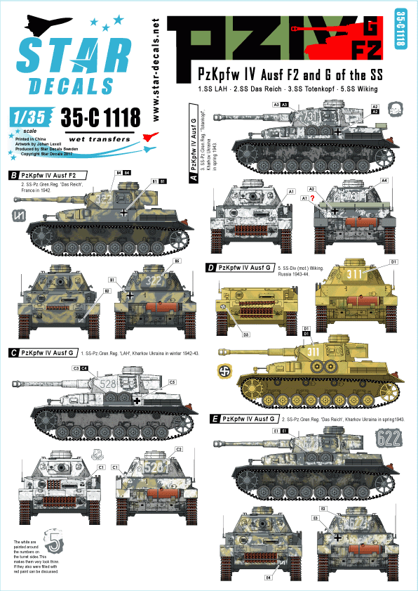 Star Decals 35-C1118 PzKpfw IV F2 et G de la Waffen-SS 1/35
