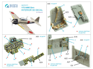 Intérieur imprimé en 3D et coloré sur papier décalcomanie Quinta Studio QD72171 A6M3 Zero (Tamiya) 1/72 – immagine 3