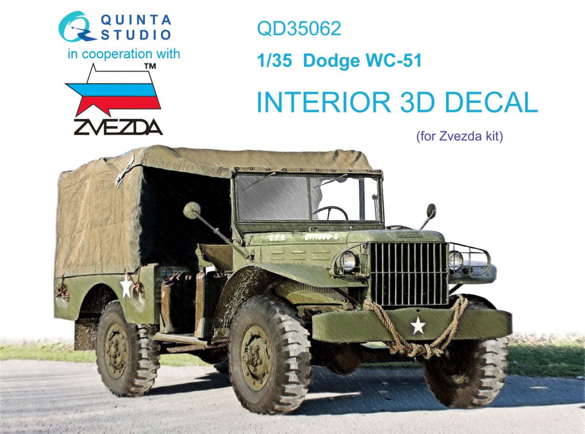 Quinta Studio QD35062 Dodge WC-51 3D-Printed &amp;amp; colored Interior on decal paper (Zvezda) 1/35