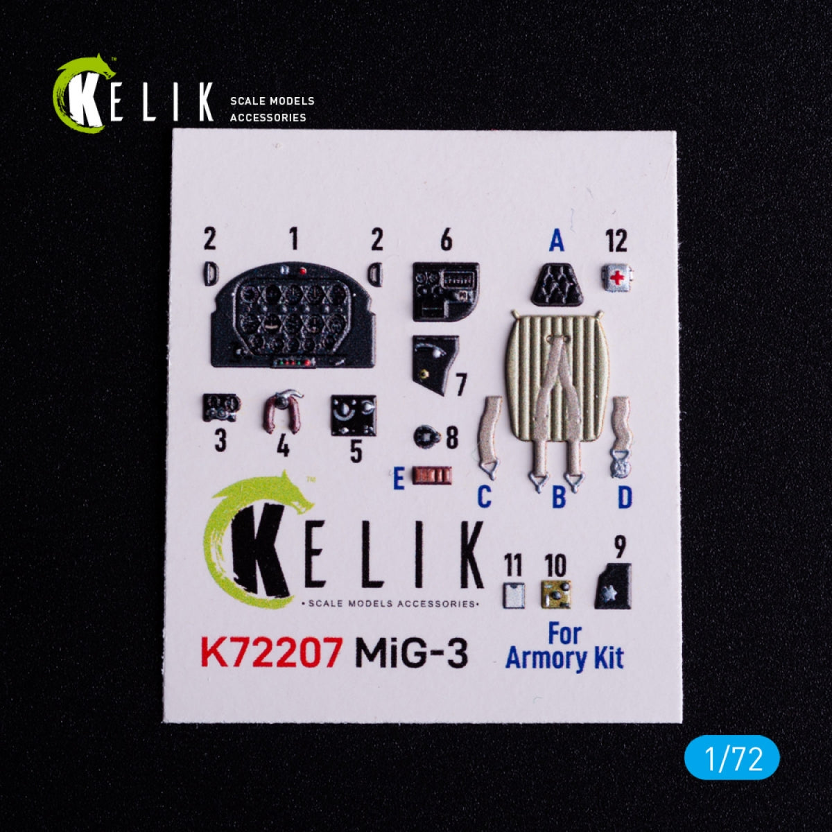 Kelik K72207 MiG-3 - interior 3D decals for Armory kit 1/72