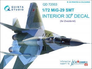 Intérieur imprimé en 3D et coloré sur papier décalcomanie Quinta Studio QD72003 MiG-29 SMT (pour kit Zvezda 7309) 1/72