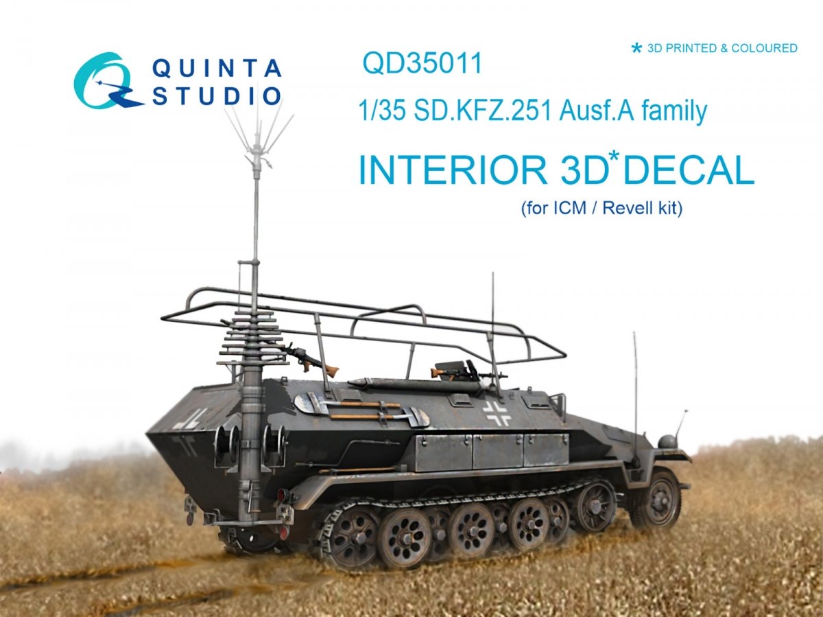 Intérieur imprimé en 3D et coloré sur papier décalcomanie Quinta Studio QD35011 KFZ 251 Ausf.A (pour kits ICM) 1/35