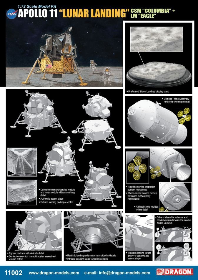 Dragon 11002 Apollo 11 « Atterrissage lunaire » - Module de commande et de service « Columbia » + Module lunaire « Eagle » 1/72