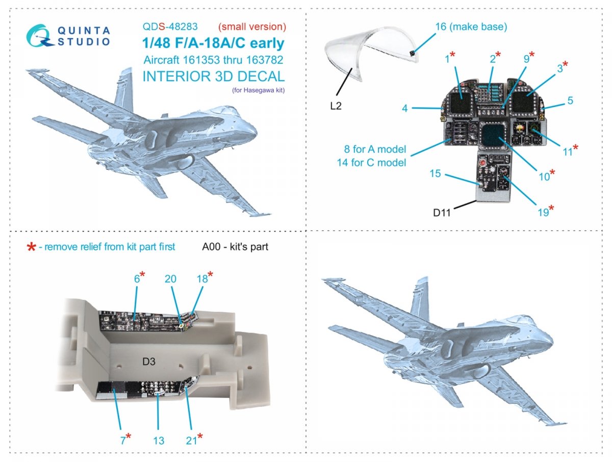 Quinta Studio QDS-48283 F/A-18A/C (première version) Intérieur imprimé en 3D et coloré sur papier décalcomanie (Hasegawa) (Petite version) 1/48 – image 9
