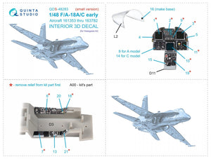 Quinta Studio QDS-48283 F/A-18A/C (première version) Intérieur imprimé en 3D et coloré sur papier décalcomanie (Hasegawa) (Petite version) 1/48 – image 9