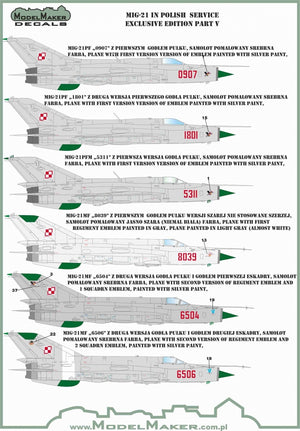 Décalcomanies ModelMaker D48154 MiG-21 en service polonais, édition exclusive partie V 1/48