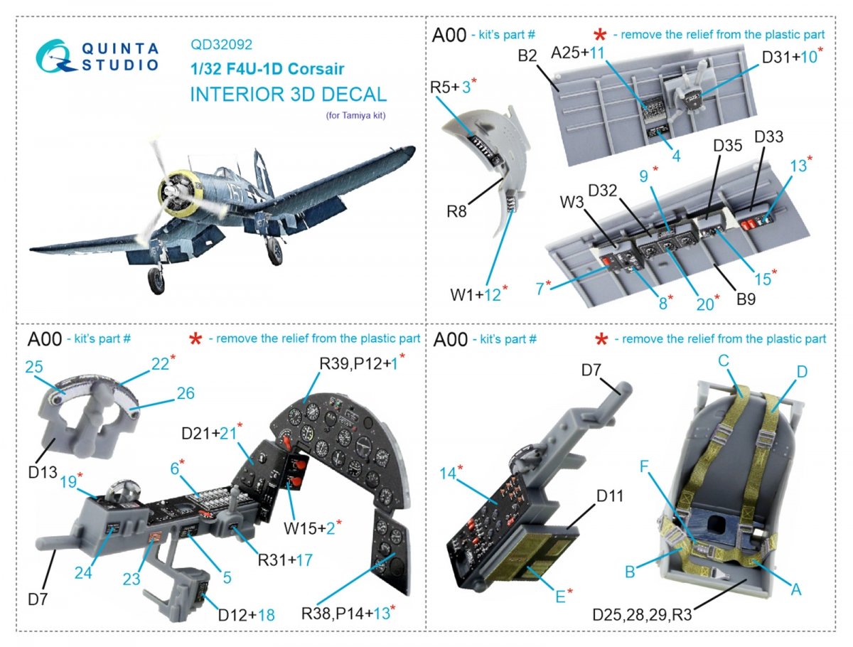 Intérieur imprimé en 3D et coloré sur papier décalcomanie Quinta Studio QD32092 F4U-1D (Tamiya) 1/32 – image 2
