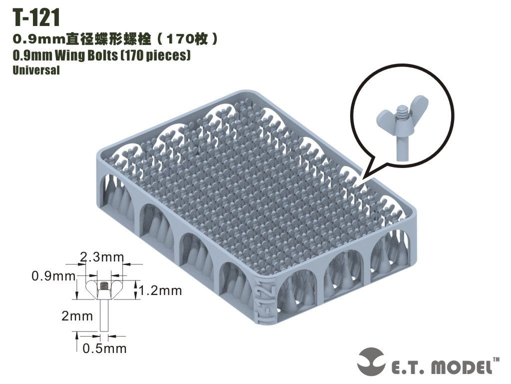 Boulons à oreilles ET modèle T-121 0,9 mm, 170 pièces 