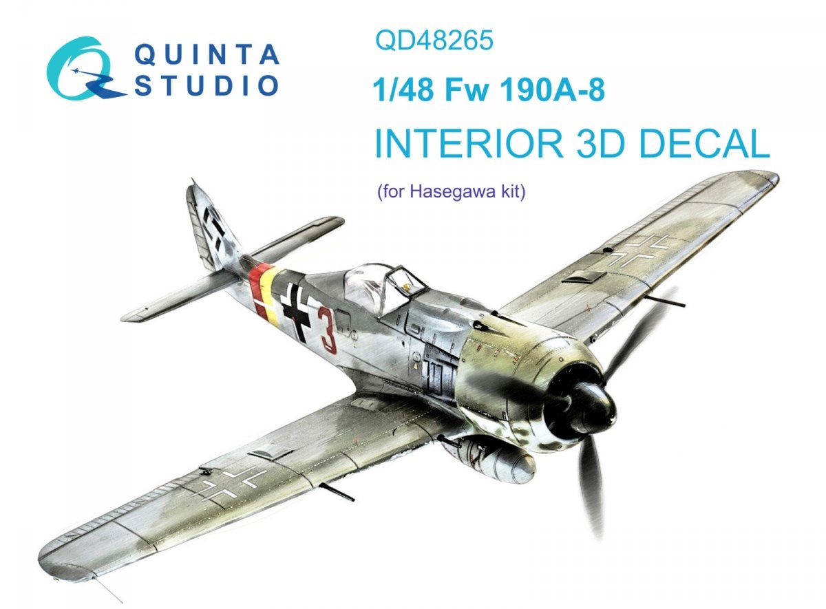 Intérieur imprimé en 3D et coloré sur papier décalcomanie Quinta Studio QD48265 Fw 190A-8 (Hasegawa) 1/48