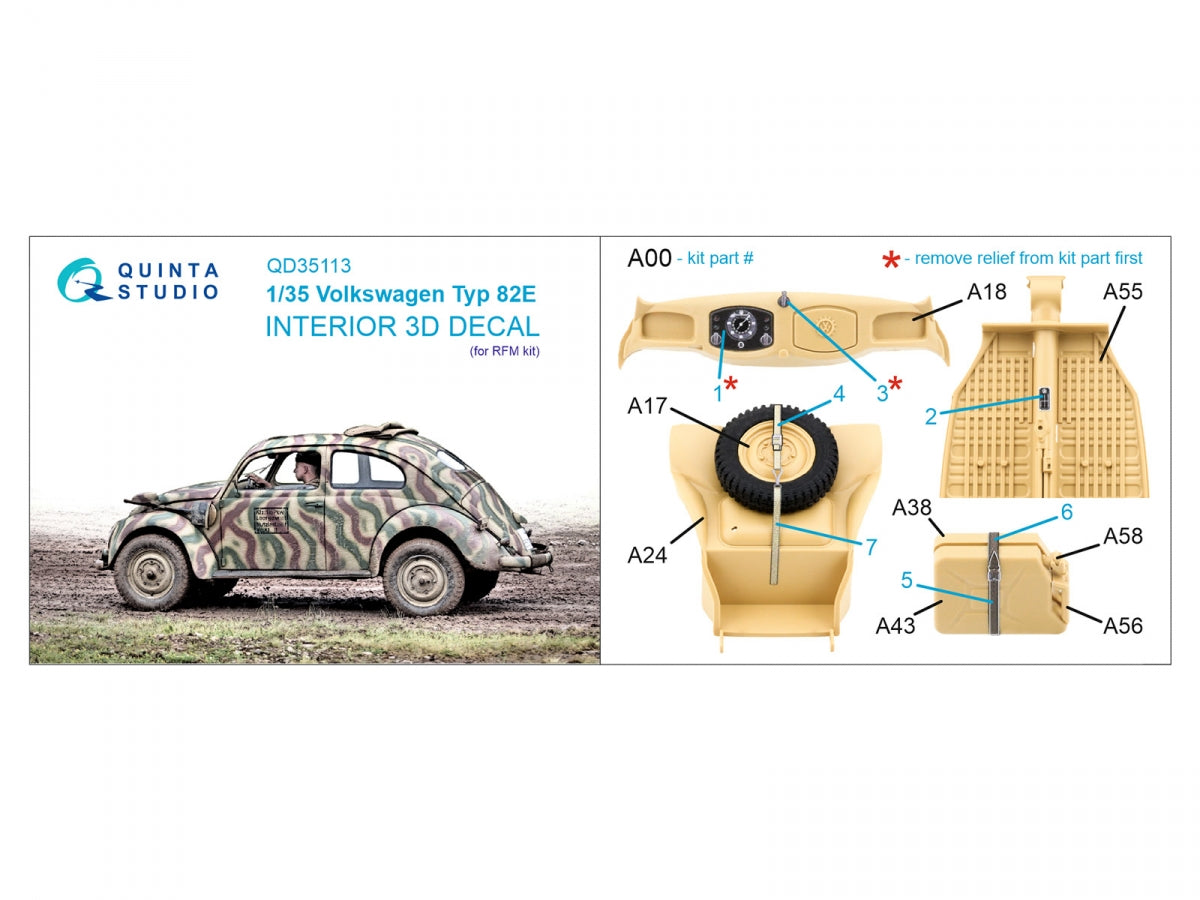 Intérieur imprimé en 3D et coloré sur papier décalcomanie (RFM) Quinta Studio QD35113 Volkswagen Typ 82E 1/35  – image 2