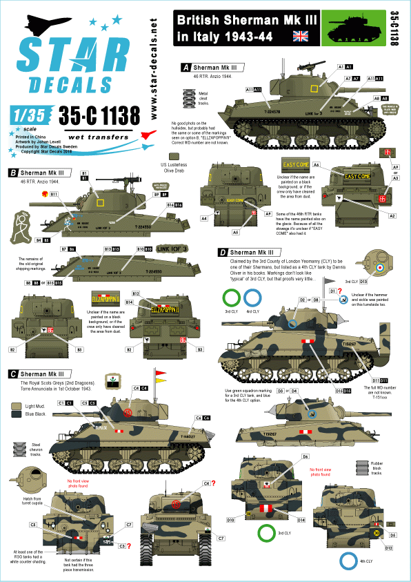 Star Decals 35-C1138 Sherman britannique en Italie 1943-44 1/35
