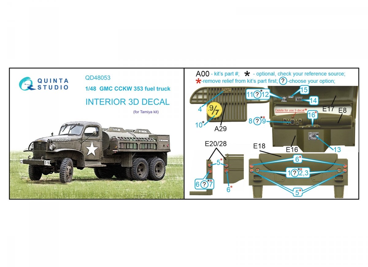 Quinta Studio QD48053 GMC CCKW 353 fuel truck 3D-Printed &amp;amp; coloured Interior on decal paper (Tamiya) 1/48 – zdjęcie 9