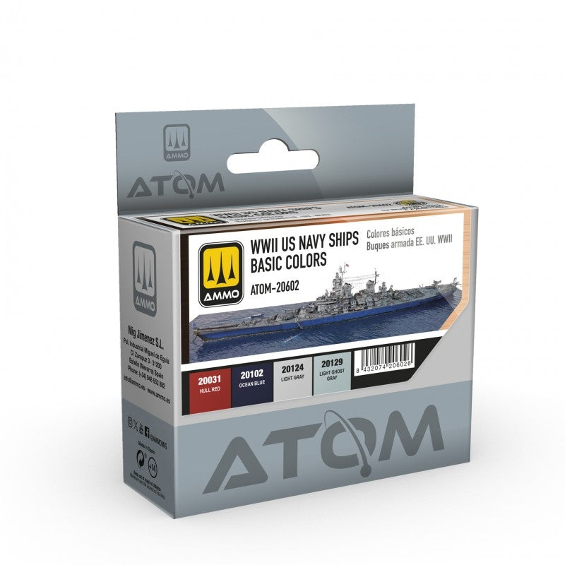 AMMO par Mig Jimenez 20602 ATOM WWII US Navy Ships Basic Colors Set 4x20ml