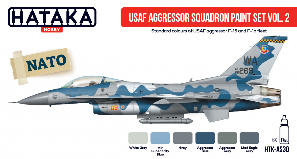 Coffret de peinture Hataka HTK-AS30 USAF Aggressor Squadron vol. 2 (6x17ml)