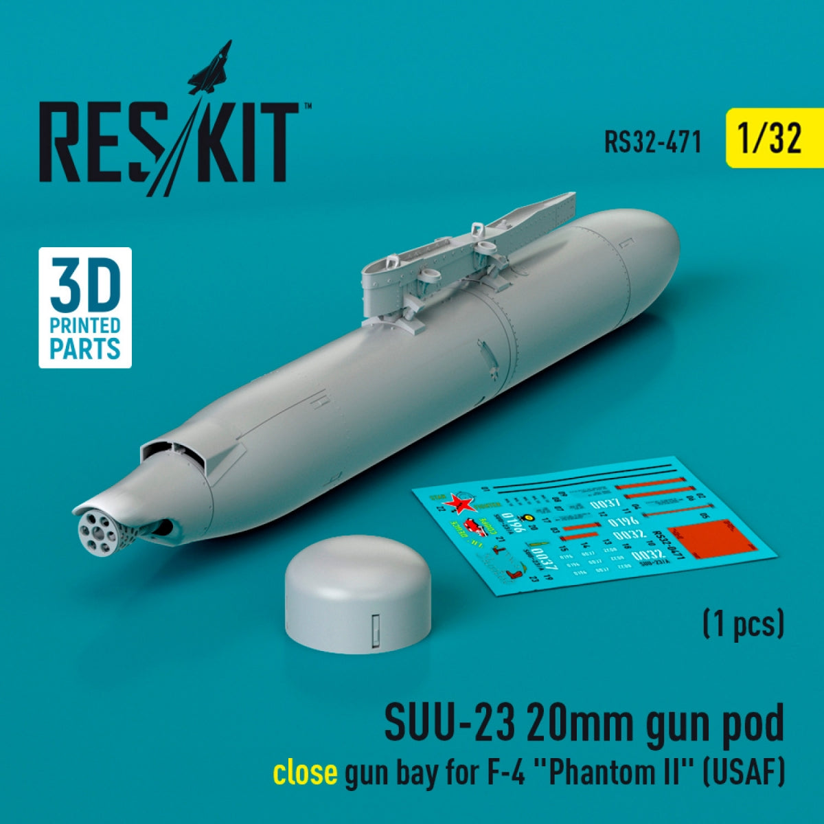 RESKIT RS32-0471 SUU-23 Nacelle de canon de 20 mm (baie fermée) pour F-4 « Phantom II » (USAF) (1 pièce) (Impression 3D) 1/32